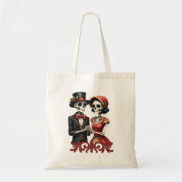 Bolsa Tote Christmas Bone Romance, A festive skeleton couple.
