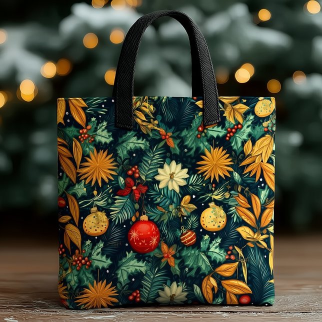 Bolsa Tote Christmas Botanical – Festive Ornaments & Florals (Criador carregado)