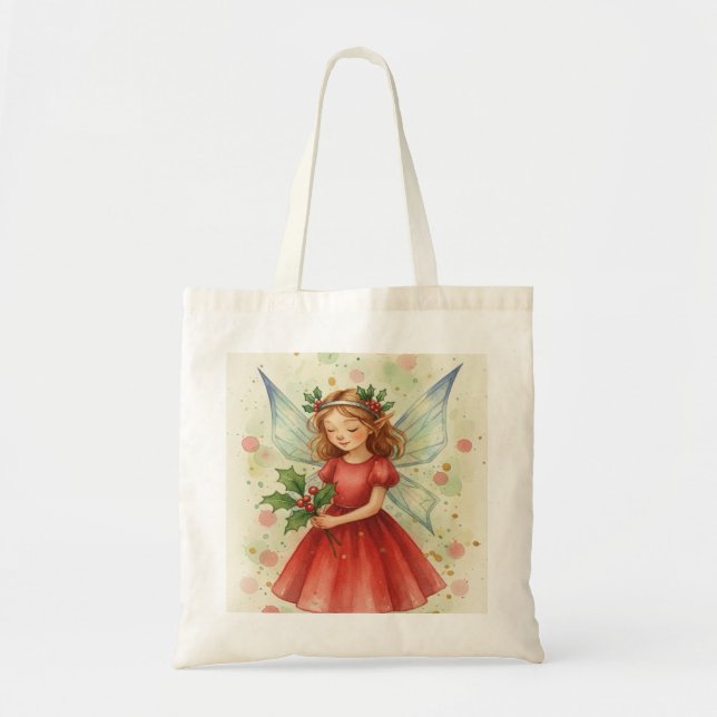 Bolsa Tote Christmas Fairy Watercolor Art (Frente)