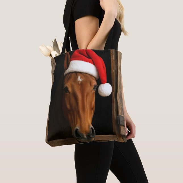 Bolsa Tote Christmas Horse In Stable Window (Close Up)
