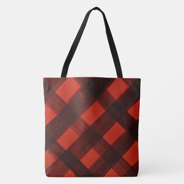 Bolsa Tote Christmas Painted Red Black Plaid Tartan Holiday (Frente)