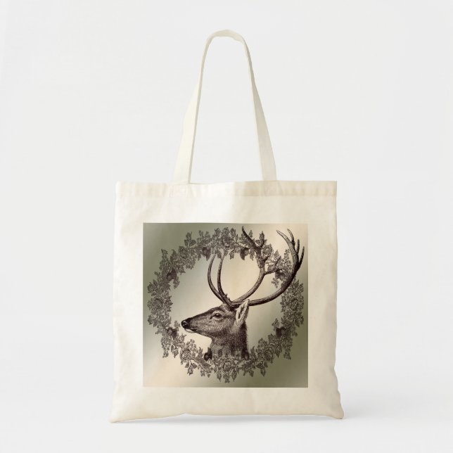 Bolsa Tote Christmas Party Floral Reindeer Golden Winter (Frente)