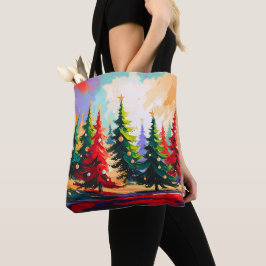 Bolsa Tote Christmas Trees painting Landscape