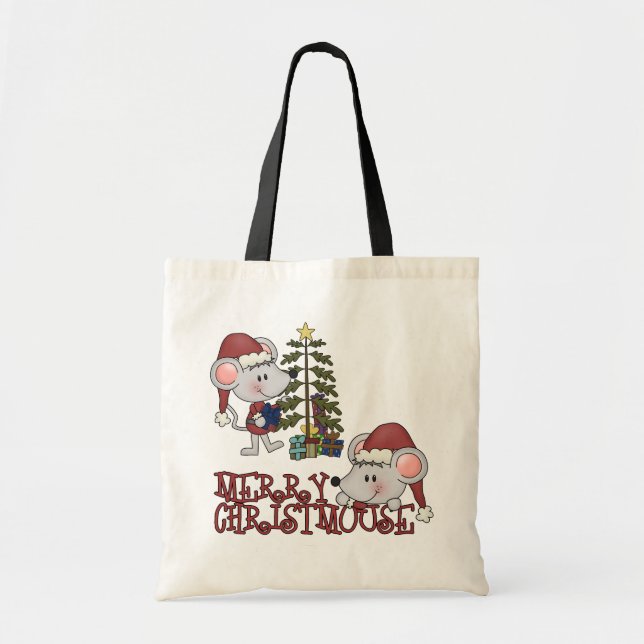 Bolsa Tote Christmouse alegre com árvore (Frente)