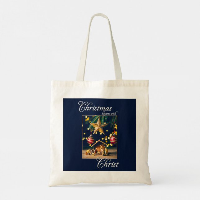 Bolsa Tote Chritmas começa a ganhar a natalidade do Cristo (Verso)