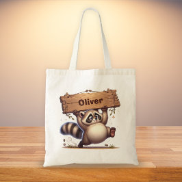 Bolsa Tote Chubby Raccoon com Sinal de Nome Personalizável