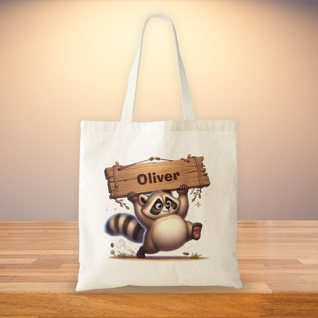 Bolsa Tote Chubby Raccoon com Sinal de Nome Personalizável (Criador carregado)