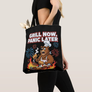 Bolsa Tote Churrasco Divertido do Urso Grill Agora Pânico Dep