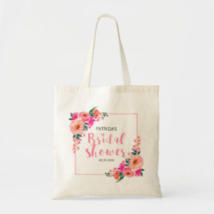Bolsa Tote Chuva de Noiva Rústica Floral Rosa Aquarela