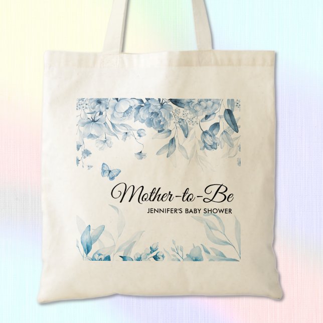 Bolsa Tote Chuveiro de Bebê Flores de Arte Fina Azul Encantad (Criador carregado)