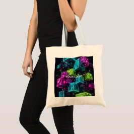 Bolsa Tote Ciano Magenta Lime Cyberpunk | Extremamente 3D