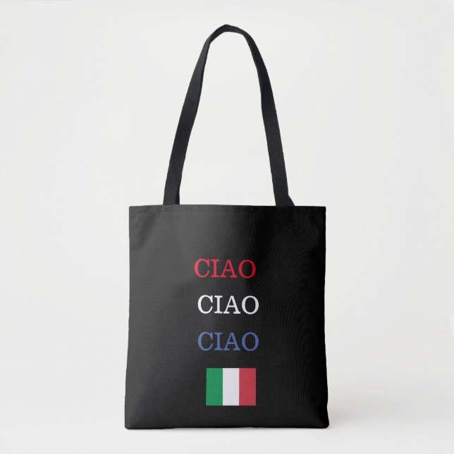 Bolsa Tote CIAO Itália Flag Black Impressão (Frente)