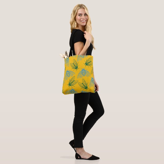 Bolsa Tote Cicada Botanical Pattern Yellow Break Out (No(a) Modelo)
