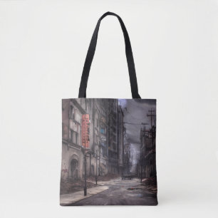 Bolsa Tote Cidade abandonada   Posto Distopia Apocalíptica