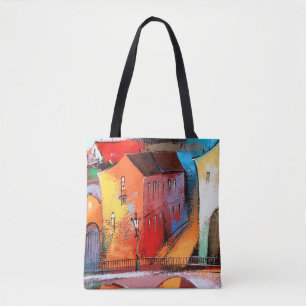 Bolsa Tote Cidade de conto de fadas em cor laranja. Foto de a