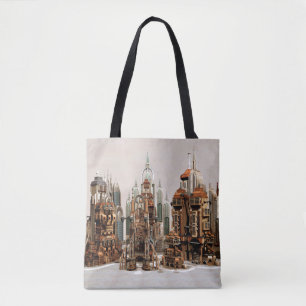 Bolsa Tote Cidade de Fantasia Futurista Arte de Horizonte de