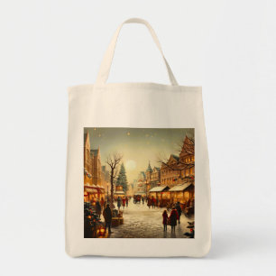 Bolsa Tote Cidade de mercado de Natal nevada vintage