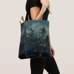 Bolsa Tote Cidade de Tempestade Futurística Escura