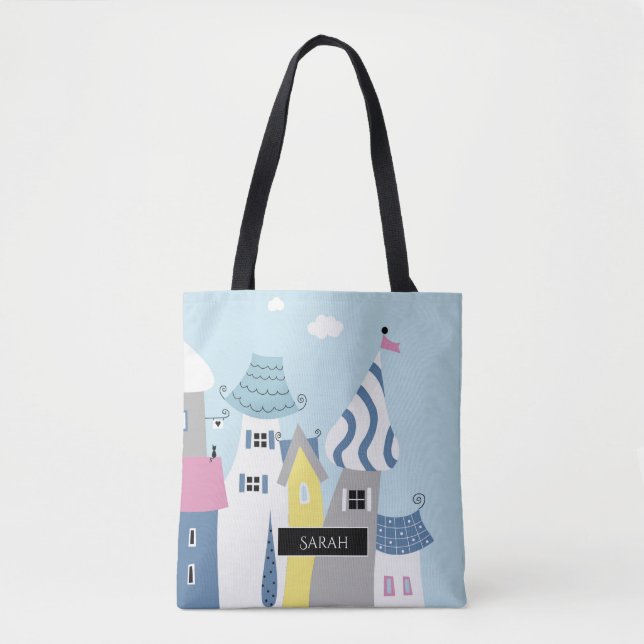 Bolsa Tote Cidade do beira-mar do feriado ilustrada (Frente)