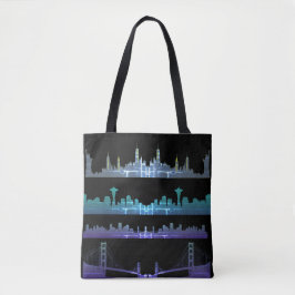 Bolsa Tote Cidade dos EUA - Skylines Silver Nightlife