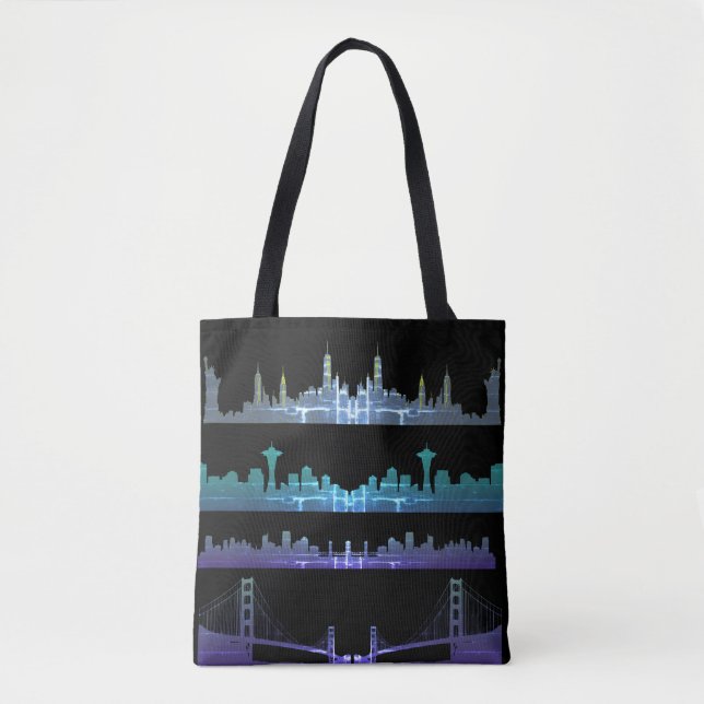 Bolsa Tote Cidade dos EUA - Skylines Silver Nightlife (Frente)