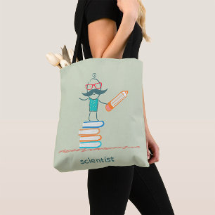Bolsa Tote Cientista em Pé em Cima de Livros