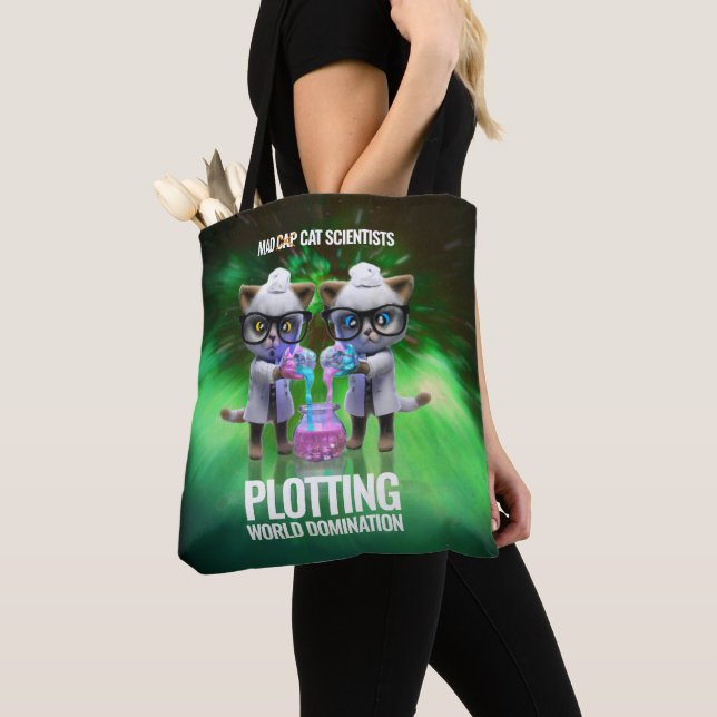 Bolsa Tote Cientistas Gatos Engraçados Fazendo Dominação Mund (Close Up)
