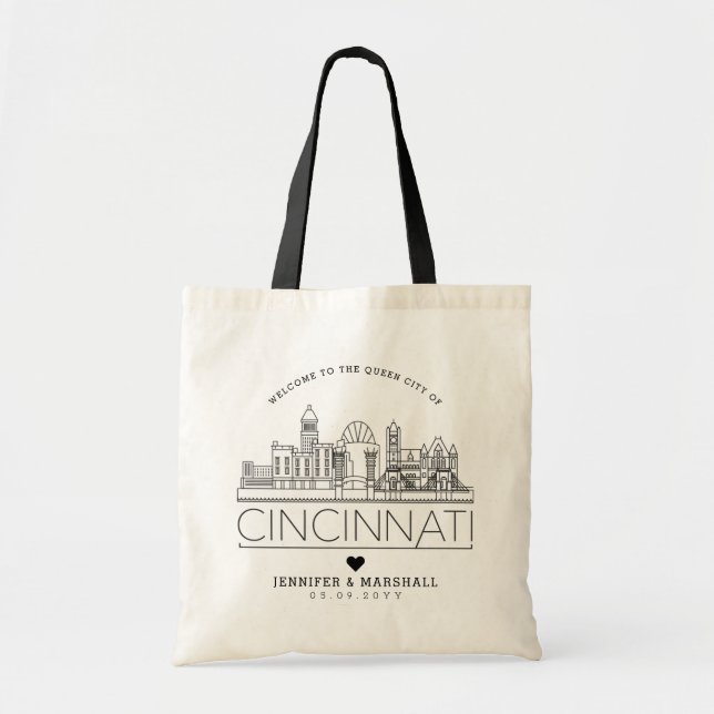 Bolsa Tote Cincinnati que casa el horizonte estilizado del | (Frente)