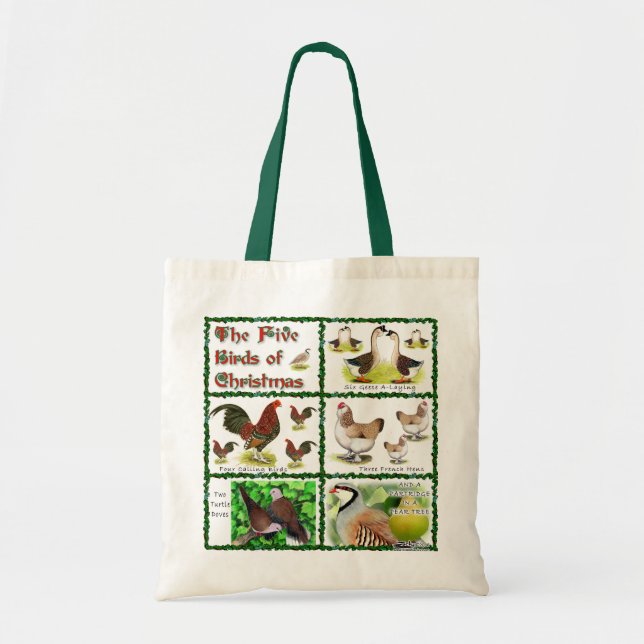 Bolsa Tote Cinco Pássaros do Natal (Frente)