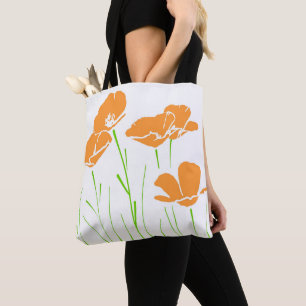 Bolsa Tote Cinco Poppies California desenhados à Mão