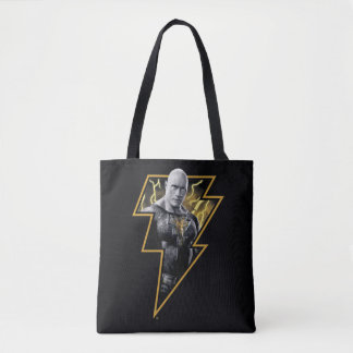 Bolsa Tote Cinza Adão Negro e Gráfico de Relâmpago Dourado