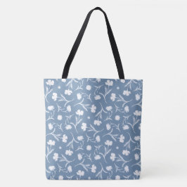 Bolsa Tote Cinza Azul Branco Liberdade Padrão Floral Elegante