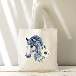Bolsa Tote Cinza azul com nome personalizado das flores