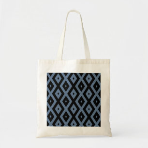 Bolsa Tote Cinza azul e padrão de diamante preto