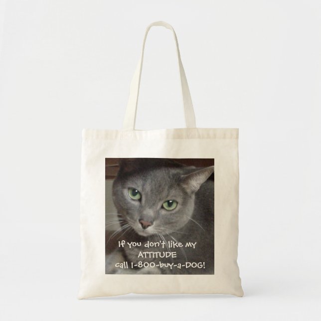 Bolsa Tote Cinza Azul Russo Humor de Atitude Gato (Frente)