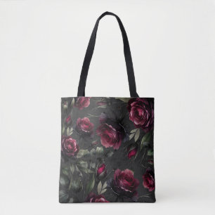 Bolsa Tote Cinza Bordeaux Rosa vermelha Shadowy Floral