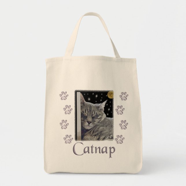 Bolsa Tote Cinza Catnap por Cat para Pet Lover (Frente)