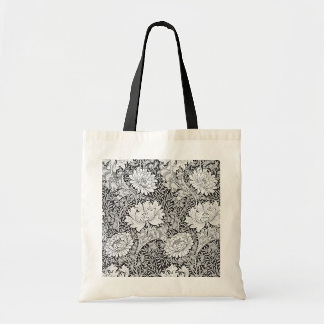Bolsa Tote Cinza Chrysanthemum, William Morris (Frente)