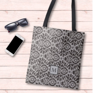 Bolsa Tote Cinza clássica Monograma preto
