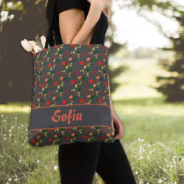 Bolsa tote cinza com padrão de papoula de flores s