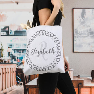 Bolsa Tote Cinza de Círculo Decorativo Personalizar Monogram