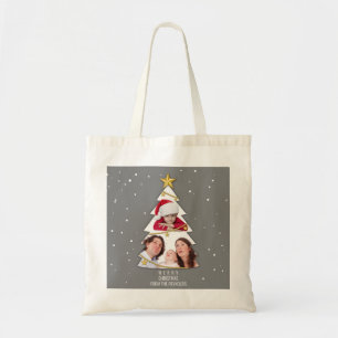 Bolsa Tote Cinza de Colagem de Fotos da Árvore de Natal Moder
