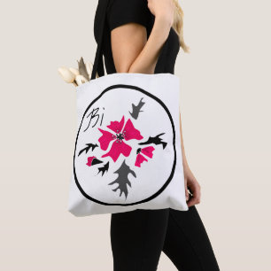 Bolsa Tote cinza de flores rosa-moderna abstrato