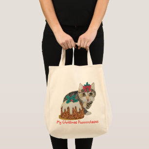 Bolsa Tote cinza de gatinho fofo por gato vestido de natal