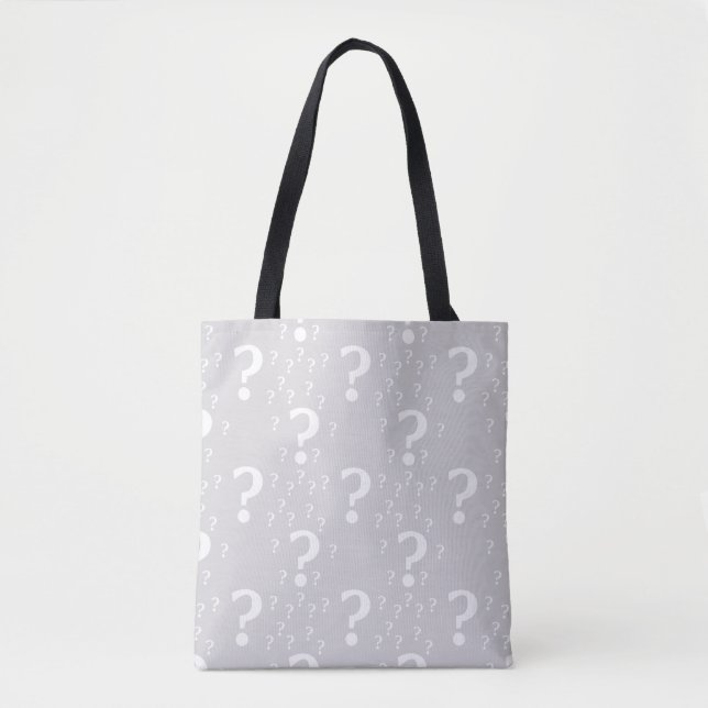 Bolsa Tote Cinza de luz de quebra-cabeça de ponto de interrog (Frente)
