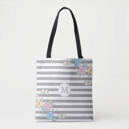 Bolsa Tote Cinza De Monograma Floral Com Banho