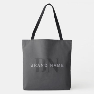 Bolsa Tote Cinza de Nome Comercial Editável (ou qualquer outr