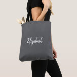 Bolsa Tote Cinza de Nome Personalizado de Script Personalizad<br><div class="desc">Cinza de Nome Personalizado de Script Personalizado Elegante.</div>