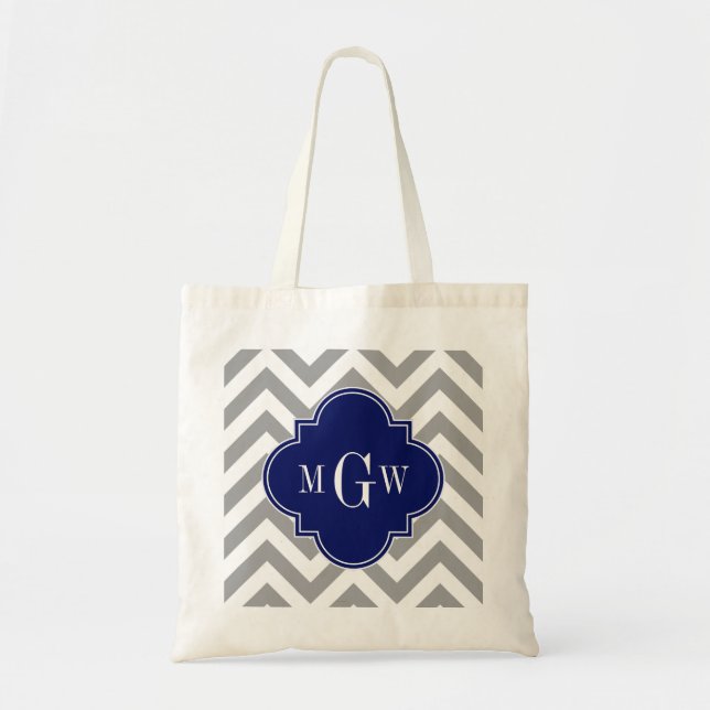 Bolsa Tote Cinza Dk Lg Chevron Marinho Quatrefoil 3 Monograma (Frente)