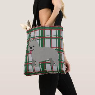Bolsa Tote Cinza do Buldogue Francês, Xadrez de Natal